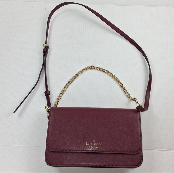 Kate Spade Madison Flap Maroon Leather Chain Crossbody Handbag Purse